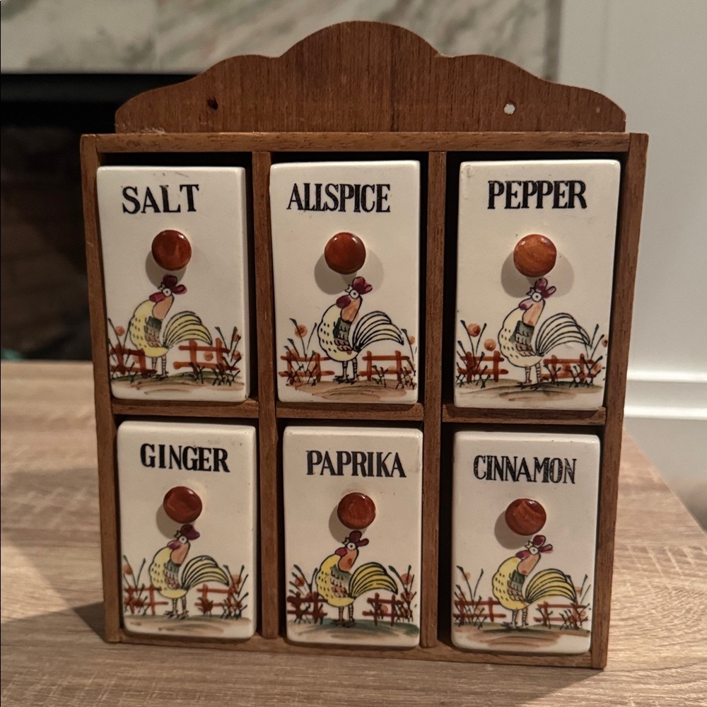 1950’s Vintage Wooden Ceramic Spice Jar Rack